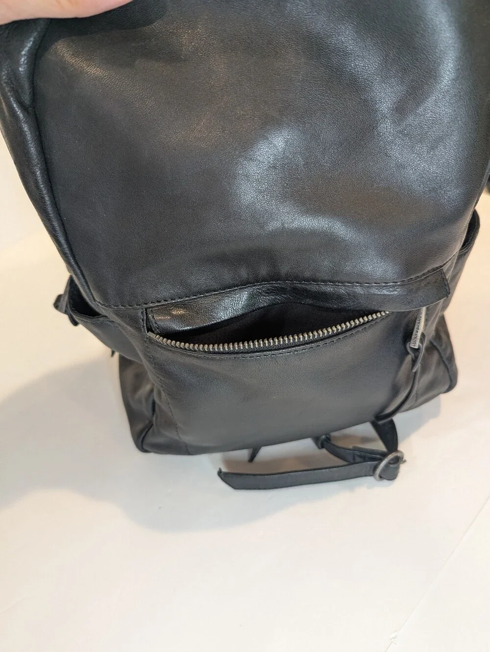 Lucky Brand Black Leather Backpack Adjustable Straps Classic Silver Hardware